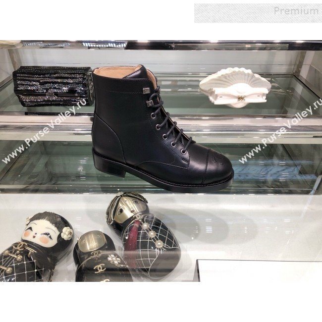 Chanel Calfskin Short Flat Boots G34954 Black 2019 (XO-9091926)