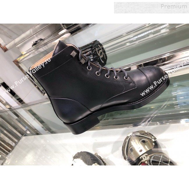 Chanel Calfskin Short Flat Boots G34954 Black 2019 (XO-9091926)
