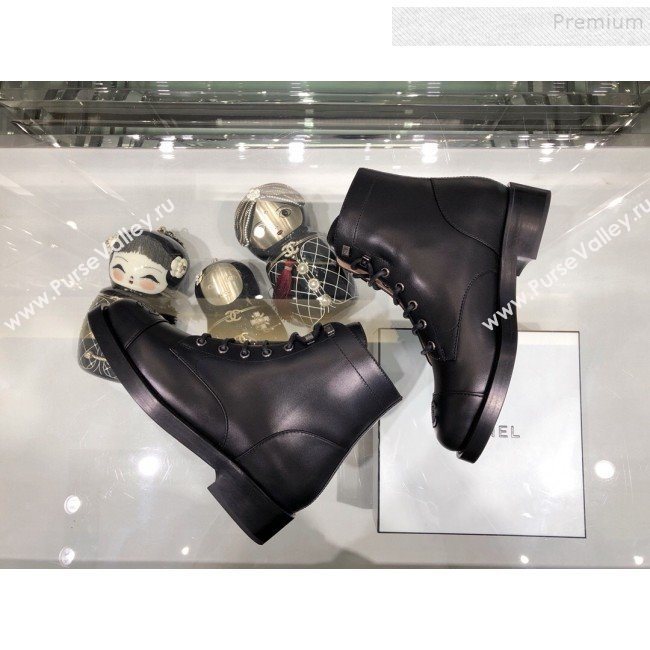 Chanel Calfskin Short Flat Boots G34954 Black 2019 (XO-9091926)