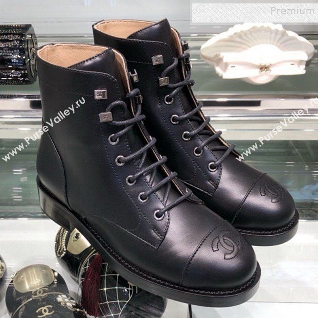 Chanel Calfskin Short Flat Boots G34954 Black 2019 (XO-9091926)