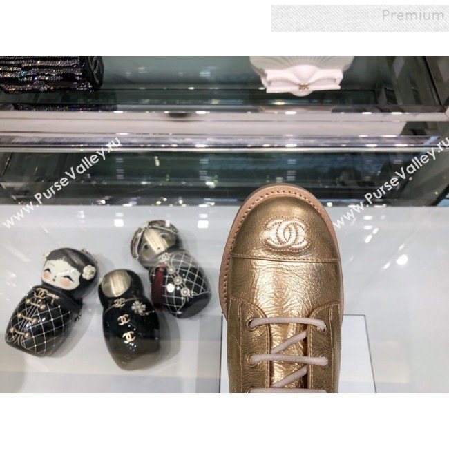 Chanel Metallic Calfskin Short Flat Boots G34954 Gold 2019 (XO-9091927)