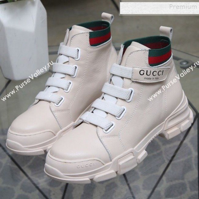 Gucci Web Calfskin Short Sneaker Boots White 2019 (DLY-9092001)