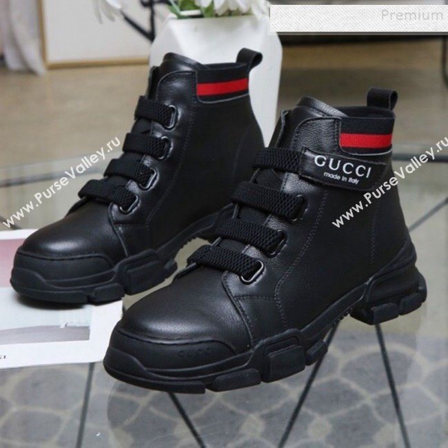 Gucci Web Calfskin Short Sneaker Boots Black 2019 (DLY-9092002)