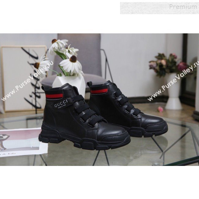 Gucci Web Calfskin Short Sneaker Boots Black 2019 (DLY-9092002)