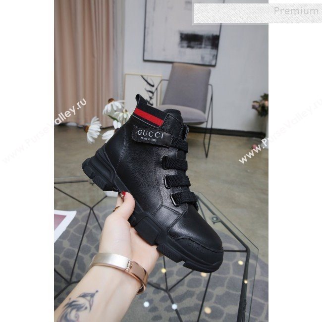 Gucci Web Calfskin Short Sneaker Boots Black 2019 (DLY-9092002)