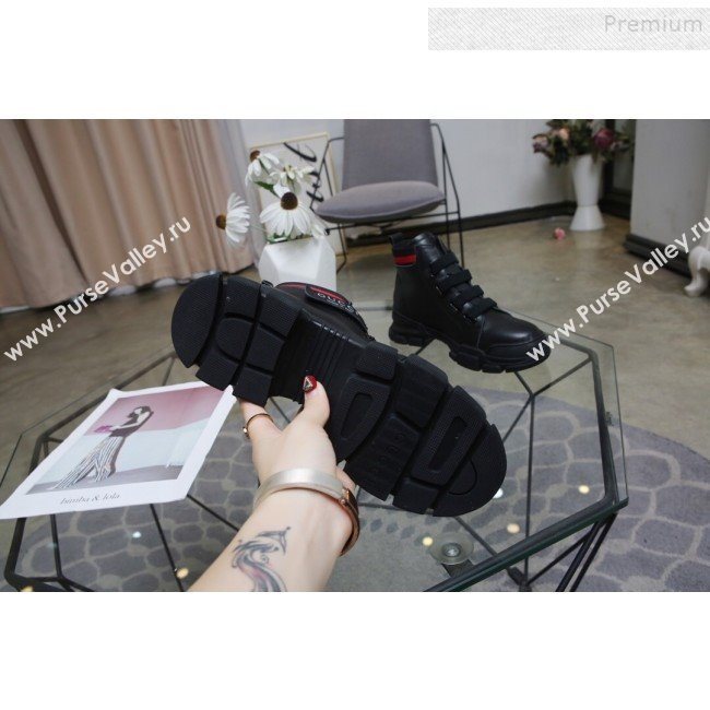 Gucci Web Calfskin Short Sneaker Boots Black 2019 (DLY-9092002)