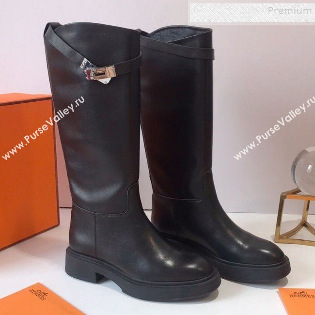 Hermes Variation Calfskin Kelly High Boots Black 2019 (DLY-9092012)