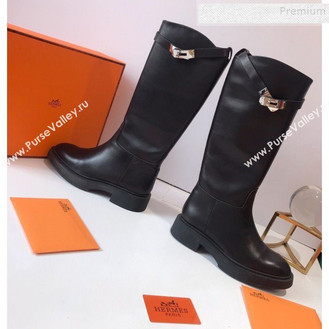 Hermes Variation Calfskin Kelly High Boots Black 2019 (DLY-9092012)