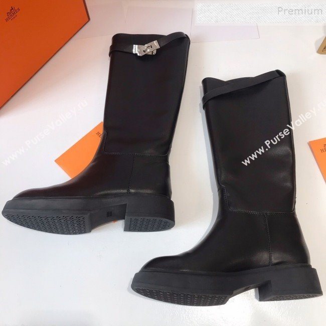 Hermes Variation Calfskin Kelly High Boots Black 2019 (DLY-9092012)