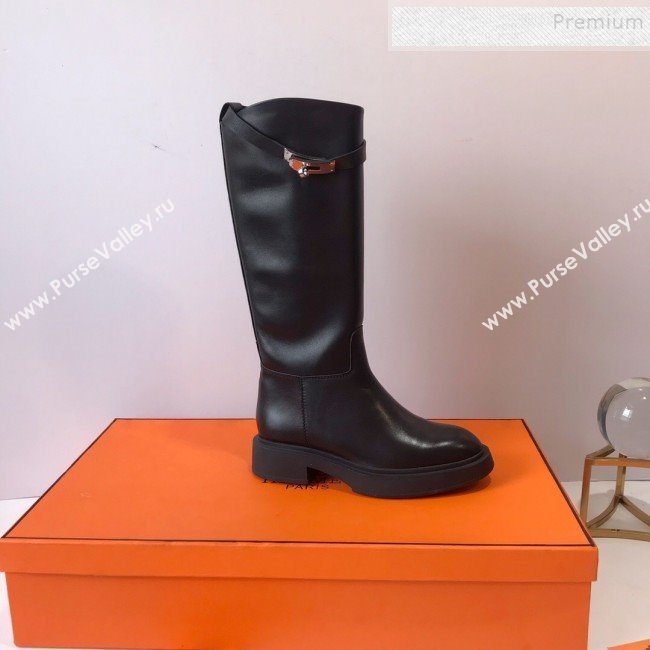 Hermes Variation Calfskin Kelly High Boots Black 2019 (DLY-9092012)