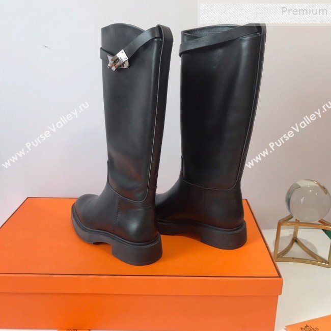 Hermes Variation Calfskin Kelly High Boots Black 2019 (DLY-9092012)