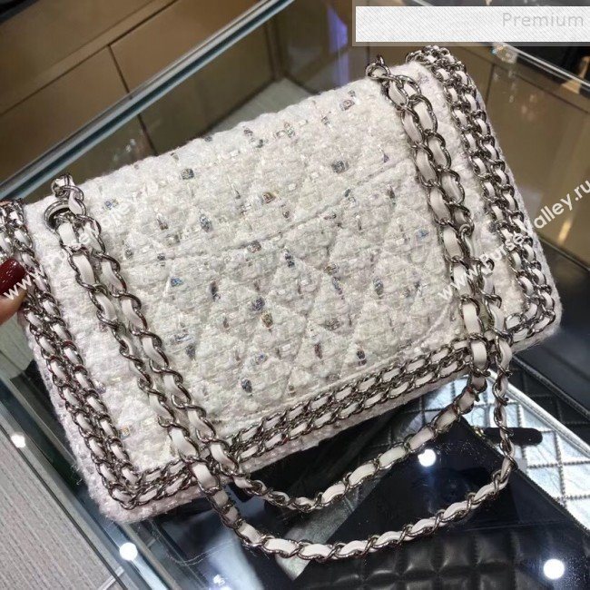 Chanel Tweed Chain Trim Medium Flap Bag White 2019 (YD-9092102)