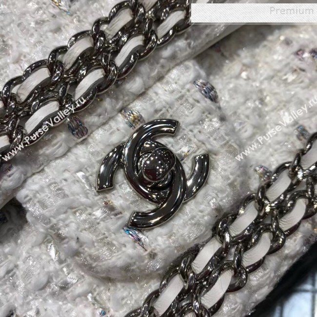 Chanel Tweed Chain Trim Medium Flap Bag White 2019 (YD-9092102)