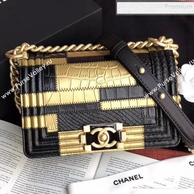Chanel Calfskin Small Boy Flap Bag A67085 Gold/Black 2019 (JIYUAN-9092105)