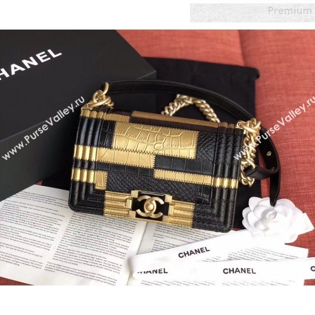 Chanel Calfskin Small Boy Flap Bag A67085 Gold/Black 2019 (JIYUAN-9092105)