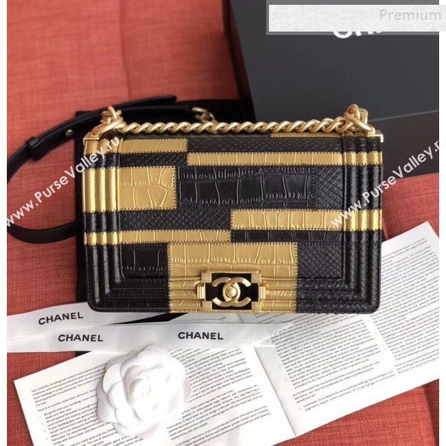 Chanel Calfskin Medium Boy Flap Bag A67085 Gold/Black 2019 (JIYUAN-9092106)