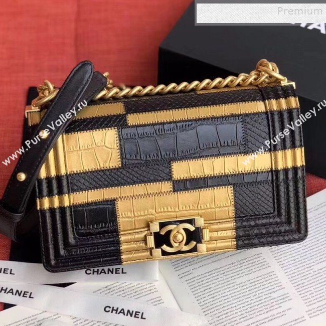 Chanel Calfskin Medium Boy Flap Bag A67085 Gold/Black 2019 (JIYUAN-9092106)