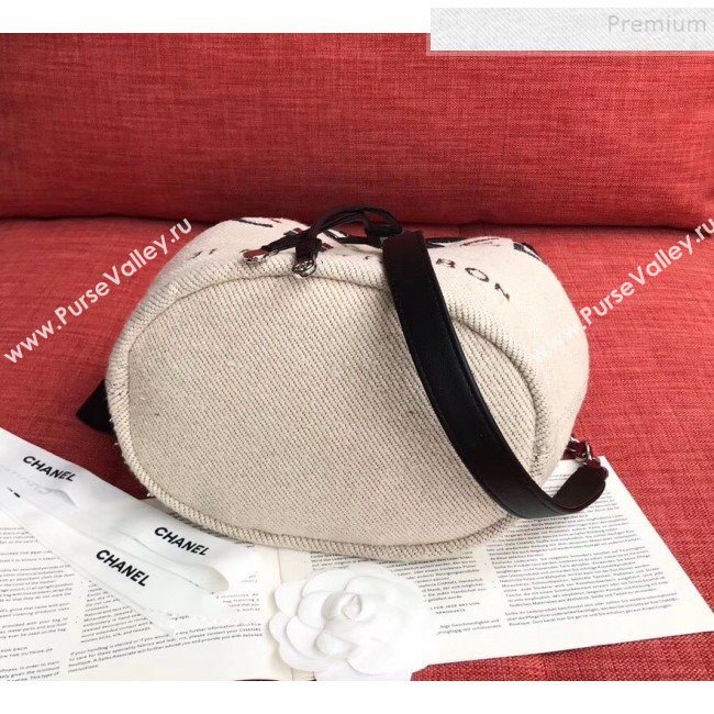 Chanel Fabric Logo Print Small Drawstring Bucket Bag Beige White 2019 (XING-9092108)