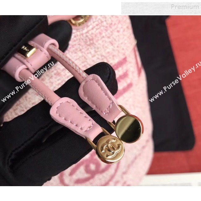 Chanel Fabric Logo Print Small Drawstring Bucket Bag Pink 2019 (XING-9092109)