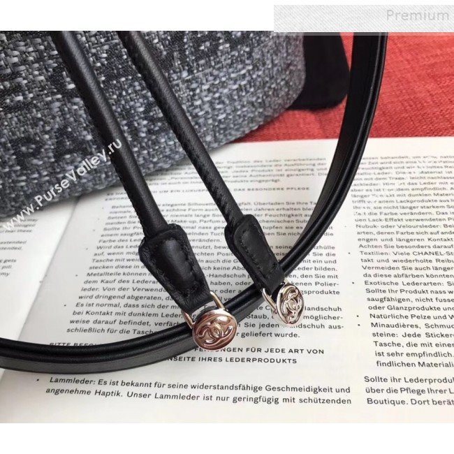 Chanel Fabric Logo Print Small Drawstring Bucket Bag Black 2019 (XING-9092110)