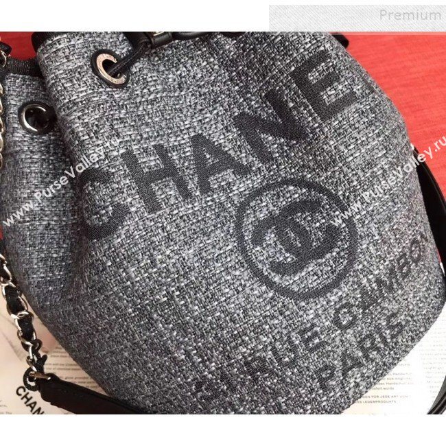 Chanel Fabric Logo Print Small Drawstring Bucket Bag Black 2019 (XING-9092110)