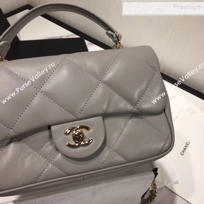Chanel Quilted Lambskin Classic Small Flap Bag with Top Handle AS1114 Gray 2019 (KAIS-9092507)