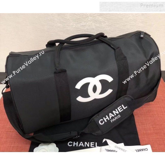 Chanel Fabric CC Carry-on Duffle Top Handle Bag Black/White 01 2019 (KAIS-9092511)
