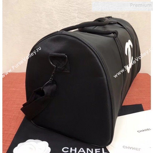 Chanel Fabric CC Carry-on Duffle Top Handle Bag Black/White 01 2019 (KAIS-9092511)