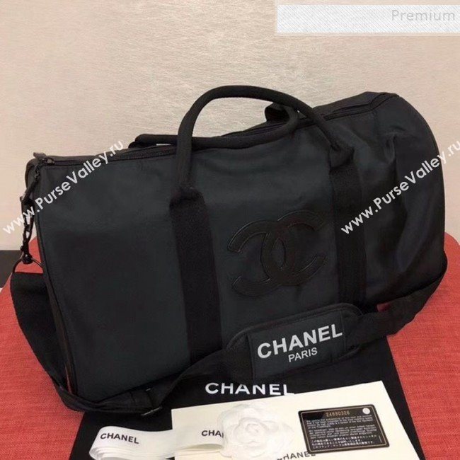 Chanel Fabric CC Carry-on Duffle Top Handle Bag Black/White 02 2019 (KAIS-9092512)