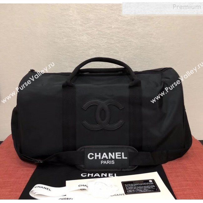 Chanel Fabric CC Carry-on Duffle Top Handle Bag Black/White 02 2019 (KAIS-9092512)