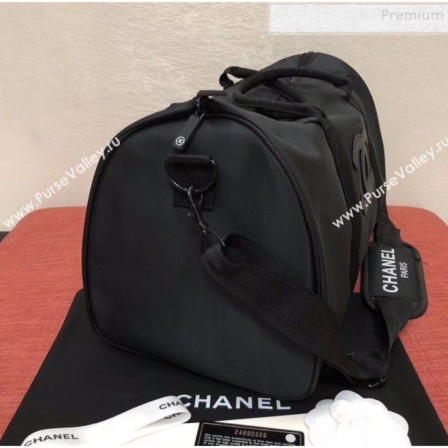 Chanel Fabric CC Carry-on Duffle Top Handle Bag Black/White 02 2019 (KAIS-9092512)