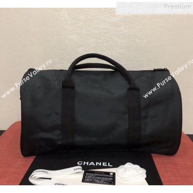 Chanel Fabric CC Carry-on Duffle Top Handle Bag Black/White 02 2019 (KAIS-9092512)