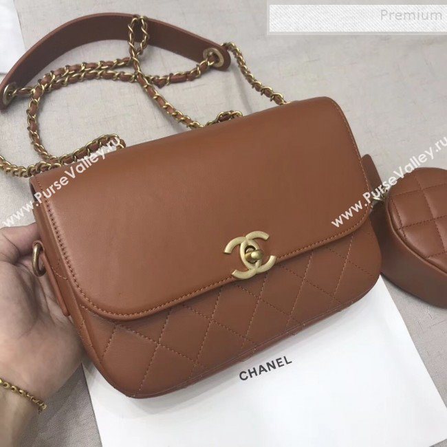 Chanel Calfskin Flap Bag and Coin Purse AS1094 02 Brown 2019 (JIYUAN-9092514)