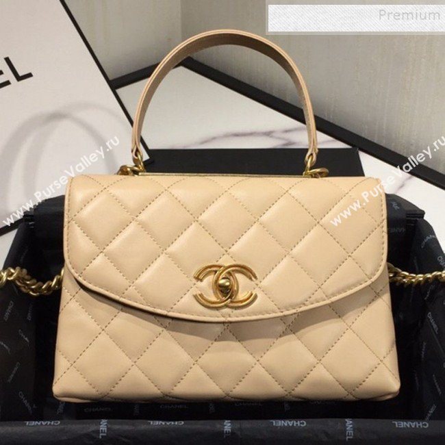 Chanel Quilted Lambskin Flap Bag with Top Handle AS1175 Apricot 2019 (FM-9092518)