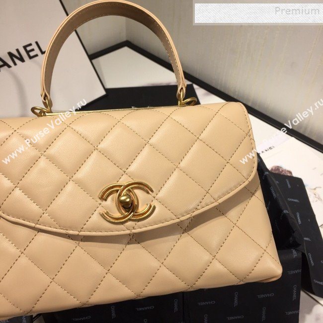 Chanel Quilted Lambskin Flap Bag with Top Handle AS1175 Apricot 2019 (FM-9092518)