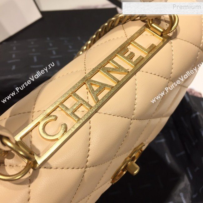 Chanel Quilted Lambskin Flap Bag with Top Handle AS1175 Apricot 2019 (FM-9092518)