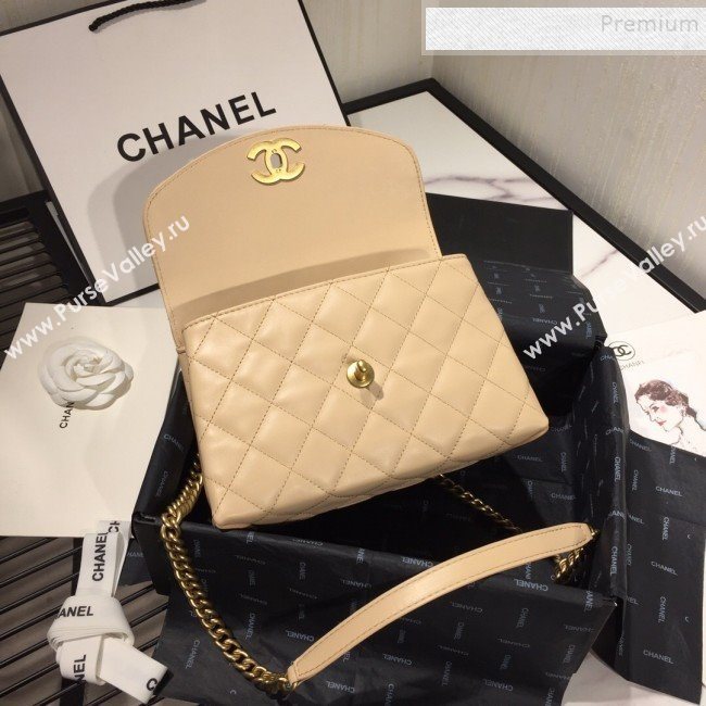 Chanel Quilted Lambskin Flap Bag with Top Handle AS1175 Apricot 2019 (FM-9092518)