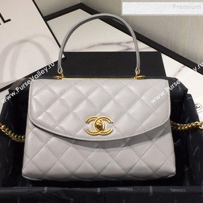 Chanel Quilted Lambskin Flap Bag with Top Handle AS1175 Gray 2019 (FM-9092519)
