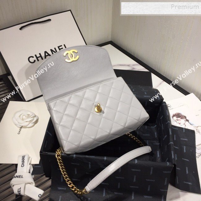 Chanel Quilted Lambskin Flap Bag with Top Handle AS1175 Gray 2019 (FM-9092519)
