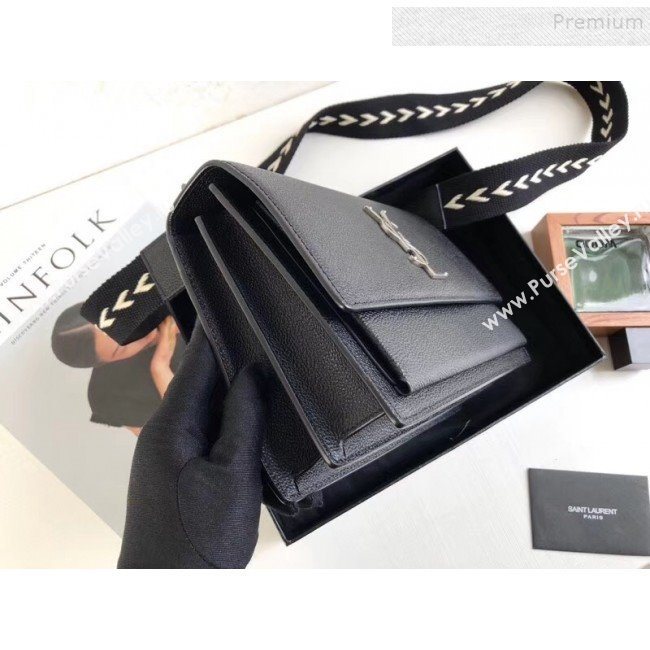 Saint Laurent Sunset Medium Fabric Shoulder Bag in Grained Leather Black 442906 2019 (KTSD-9092623)