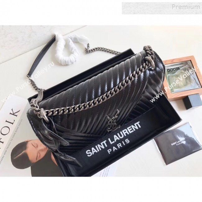 Saint Laurent Sunset Medium Shoulder Bag in Monogram Leather 442906 Black 2019 (KTSD-9092619)