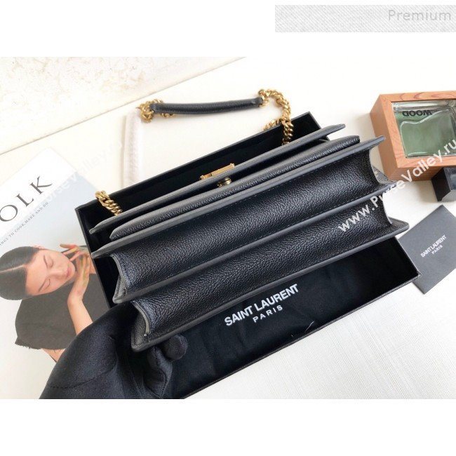 Saint Laurent Sunset Medium Shoulder Bag in Grained Leather Black/Gold 442906 2019 (KTSD-9092621)