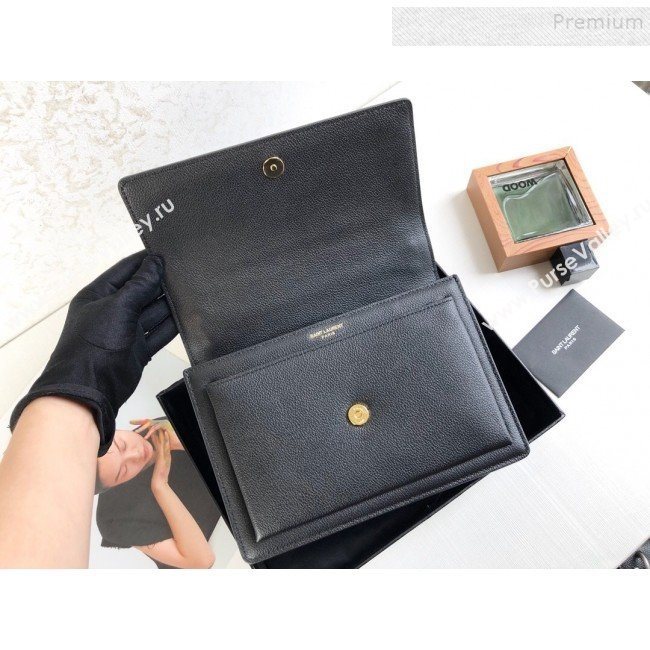Saint Laurent Sunset Medium Shoulder Bag in Grained Leather Black/Gold 442906 2019 (KTSD-9092621)
