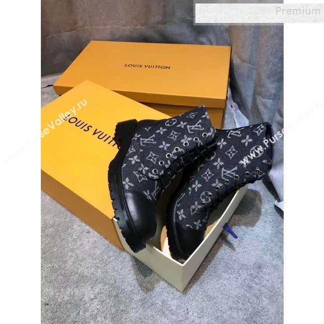 Louis Vuitton Monogram Denim Flat Short Boots Black 2020 (MD-9092653)