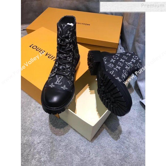 Louis Vuitton Monogram Denim Flat Short Boots Black 2020 (MD-9092653)