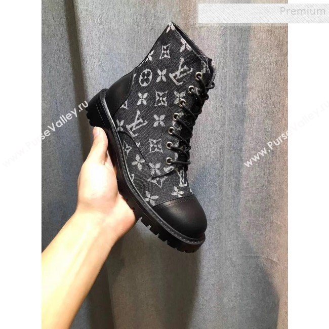 Louis Vuitton Monogram Denim Flat Short Boots Black 2020 (MD-9092653)