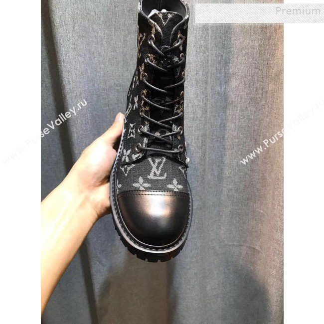 Louis Vuitton Monogram Denim Flat Short Boots Black 2020 (MD-9092653)