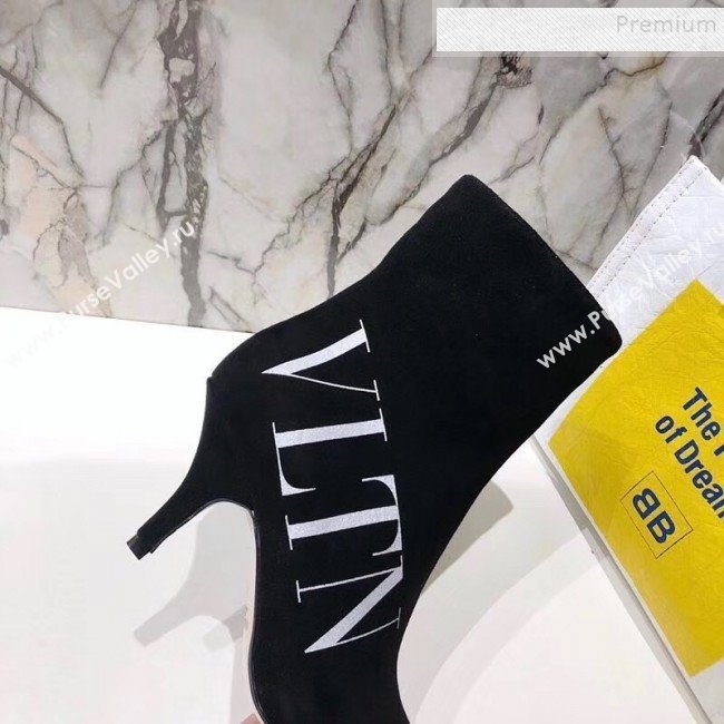 Valentino VLTN Suede Pointed Toe Mid-Heel Short Boots Black 2019 (MD-9092657)
