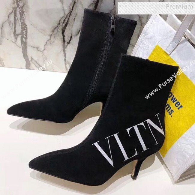 Valentino VLTN Suede Pointed Toe Mid-Heel Short Boots Black 2019 (MD-9092657)