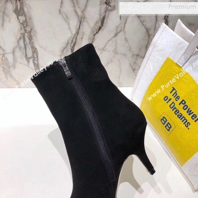 Valentino VLTN Suede Pointed Toe Mid-Heel Short Boots Black 2019 (MD-9092657)